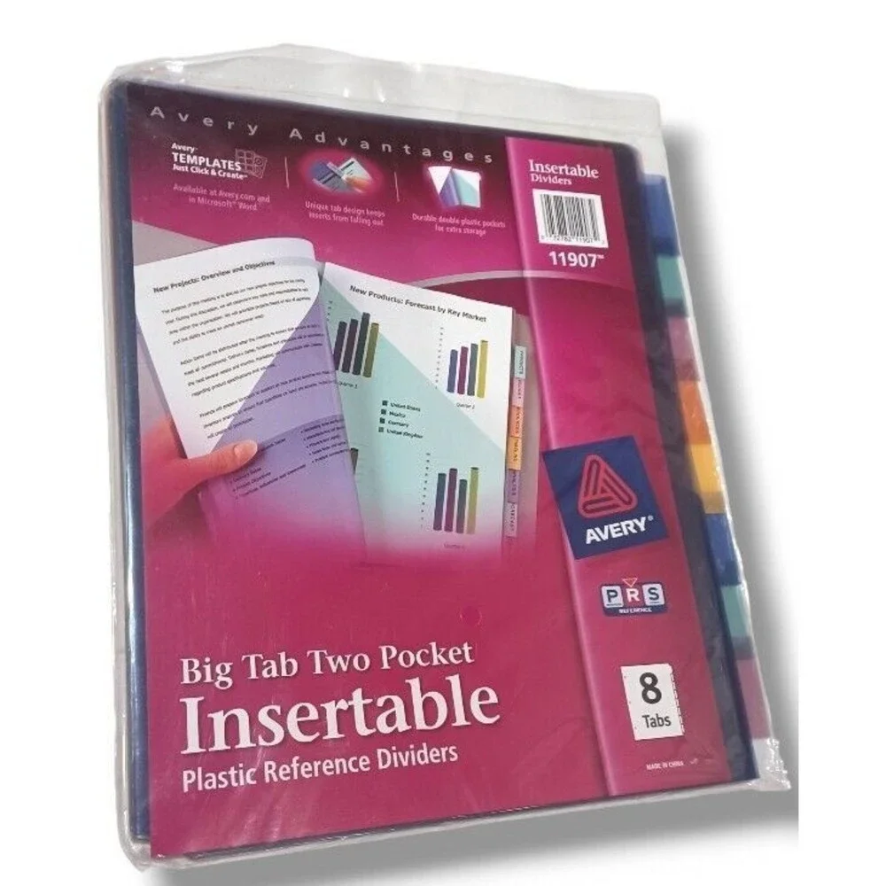Avery 5 Packs Lot Big Tab Two Pocket Insertable 8 Tab Plastic Reference Dividers